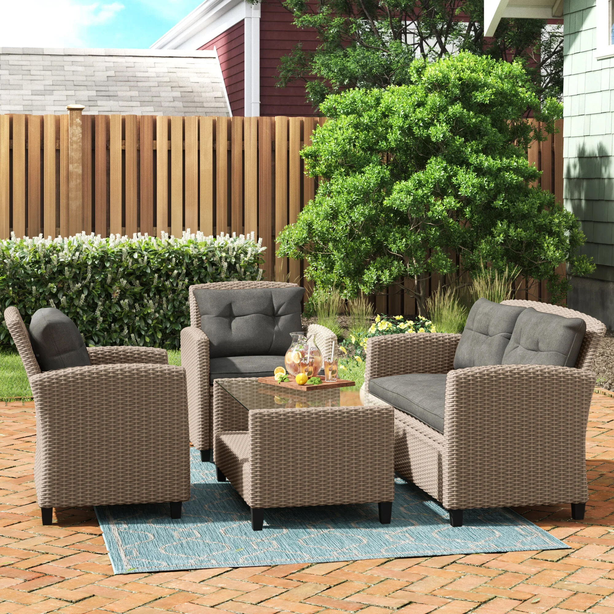 2 Seater Rattan Chair Garden Patio Outdoor Furniture Wicker Love Seat With Table 