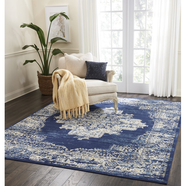 Bungalow Rose Skender Performance Navy Blue Rug | Wayfair