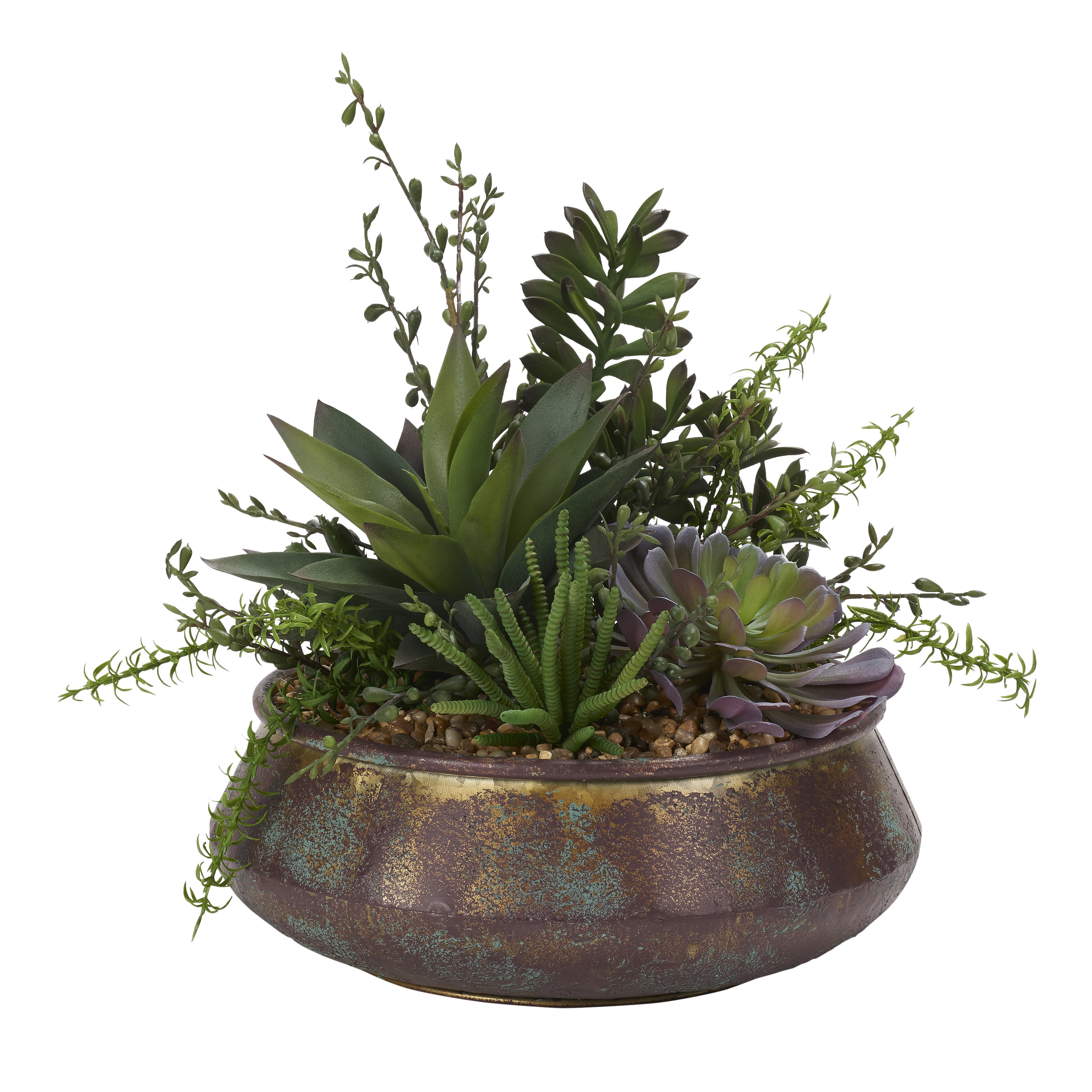 D & W Silks 18'' Faux Succulent Plant in Metal Planter Wayfair