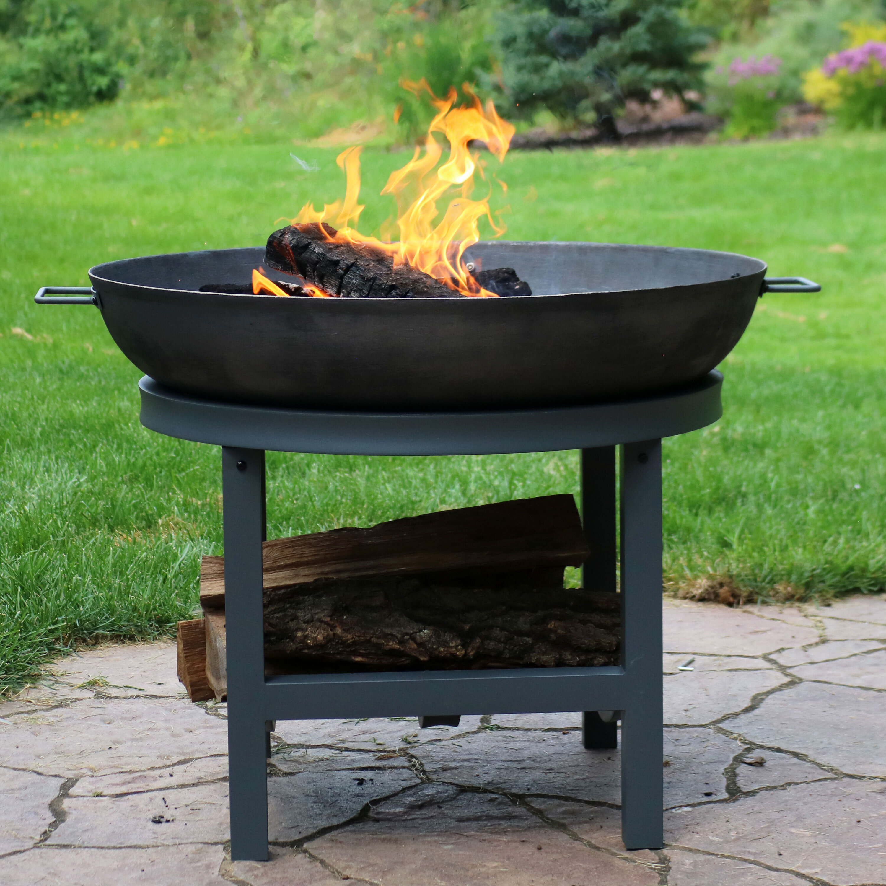 30'' Fire Pit Outdoor Wood Burning Fire Pits Steel BBQ Grill Wood Burning Outdoor Fireplace Garden Beaches Camping 