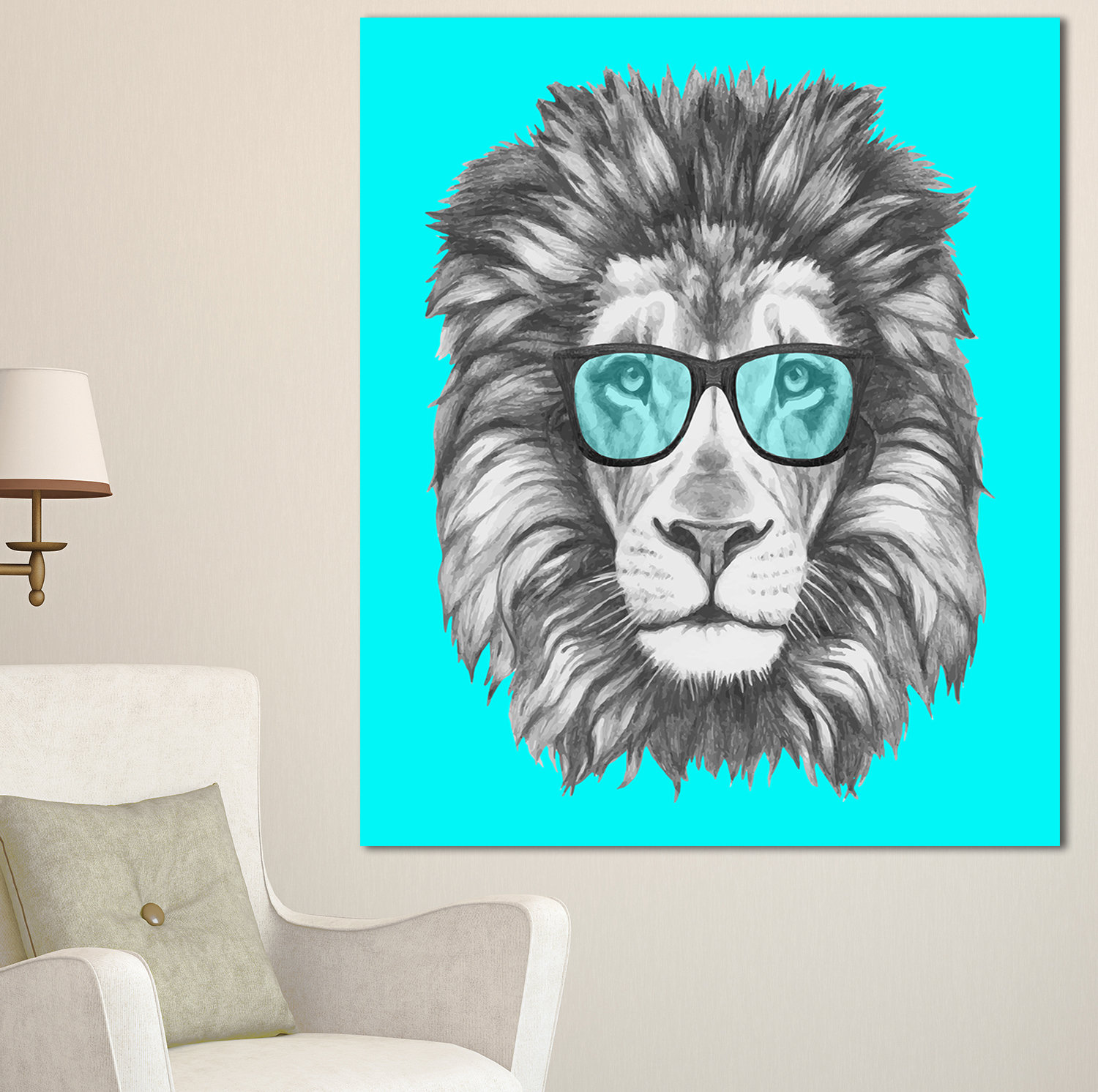 DesignArt Funny Lion With Blue Glasses - Wrapped Canvas Graphic Art |  Wayfair