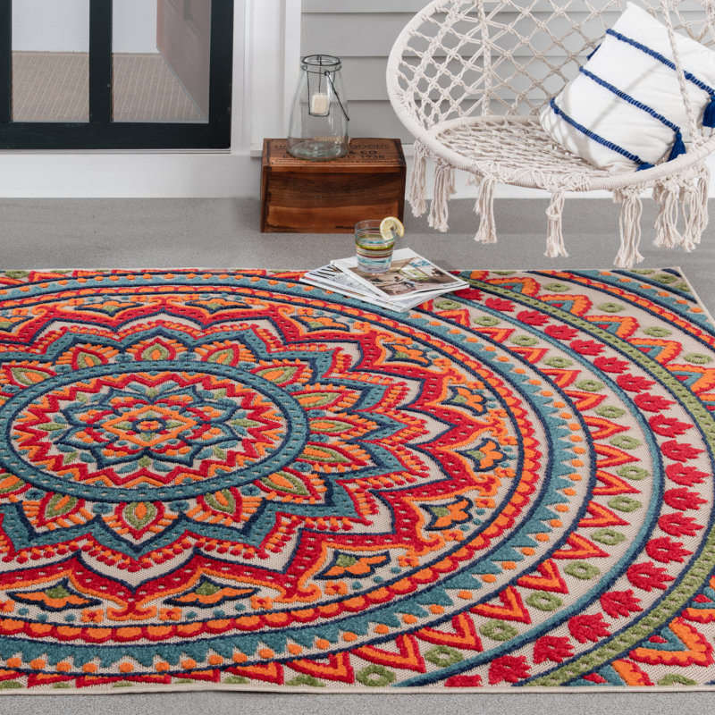 Langley Street Murray Canyon Cream/Bright Red Indoor/Outdoor Rug ...