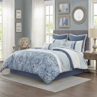 Beige Blue-Teal and Brown Luxury Stripe 8 Piece King Size Comforter Set 