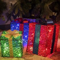 and 10 Boxes with Ribbon and Snowflakes Set of 3 Outdoor Christmas Decorations 14 12 70 lights attached to frame. Light Up Gift Boxes