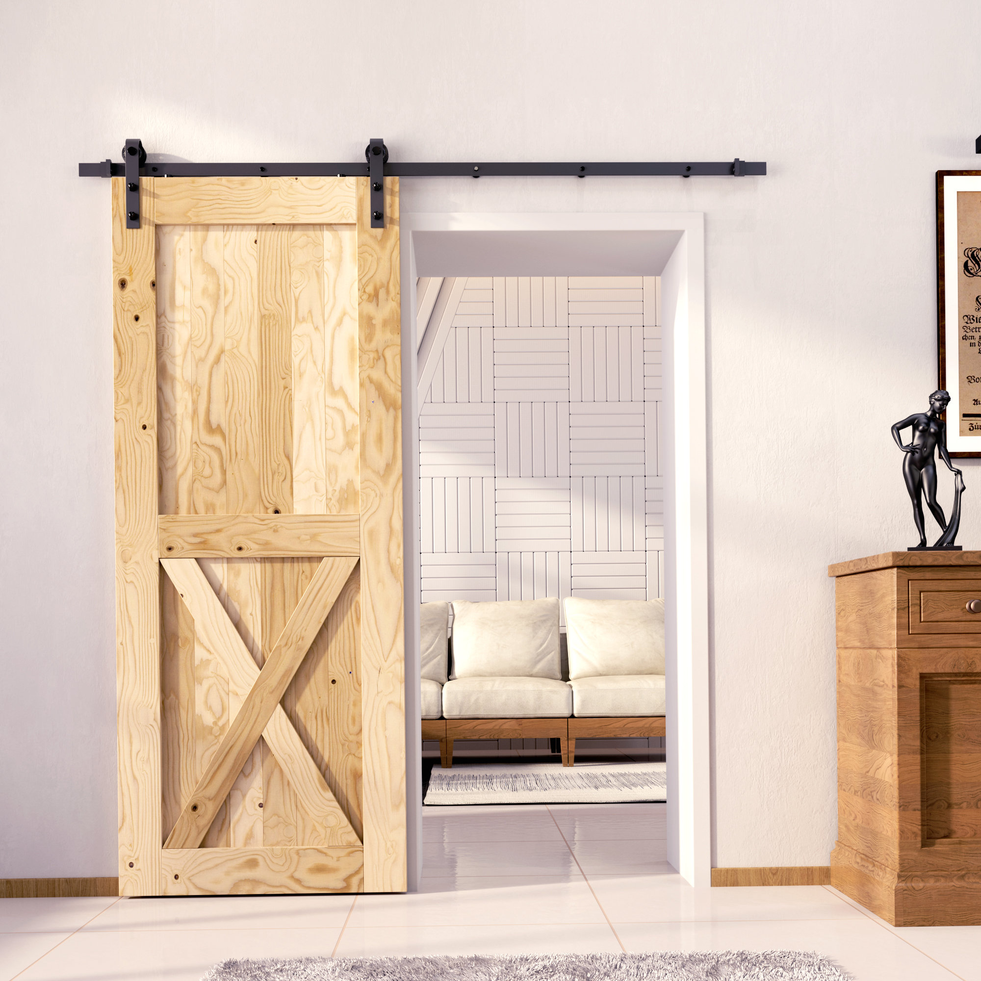 Homacer Paneled Wood Unfinished Barn Door with Installation Hardware