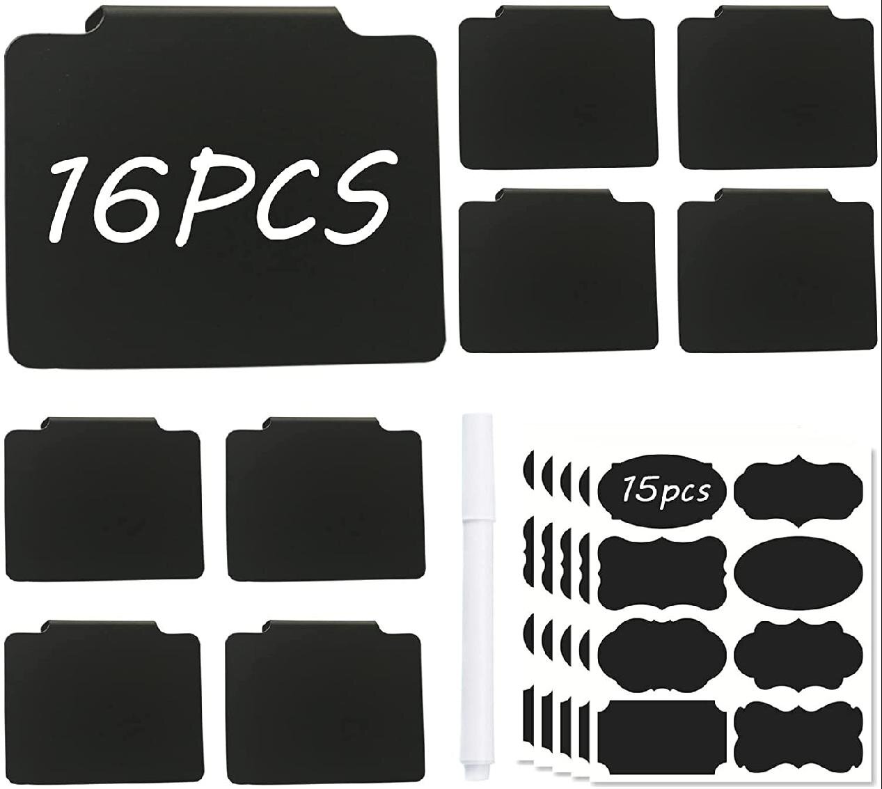 100 Pieces Pantry Basket Labels Clip Chalkboard Label Holders Kitchen Bin Labels Clip Removable PVC Bin Clip with 4 Pieces Chalk Markers for Storage Bins Basket Box Black 