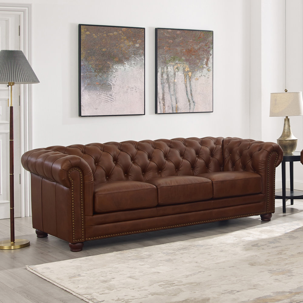HYDELINE 91'' Leather Sofa | Wayfair