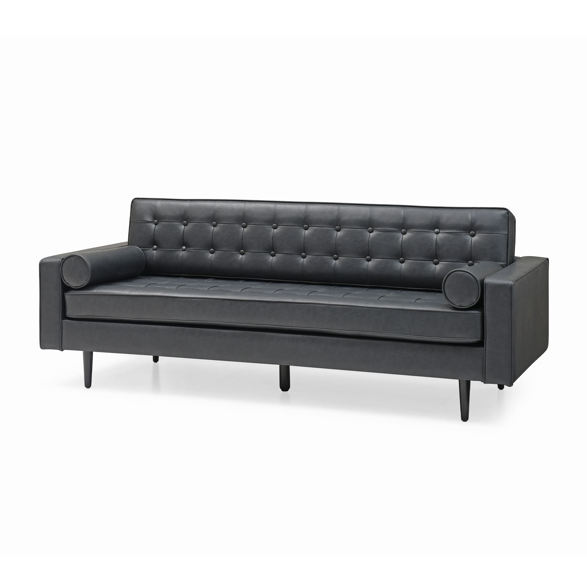 Duval 85” Faux Leather Square Arm Sofa with Reversible Cushions