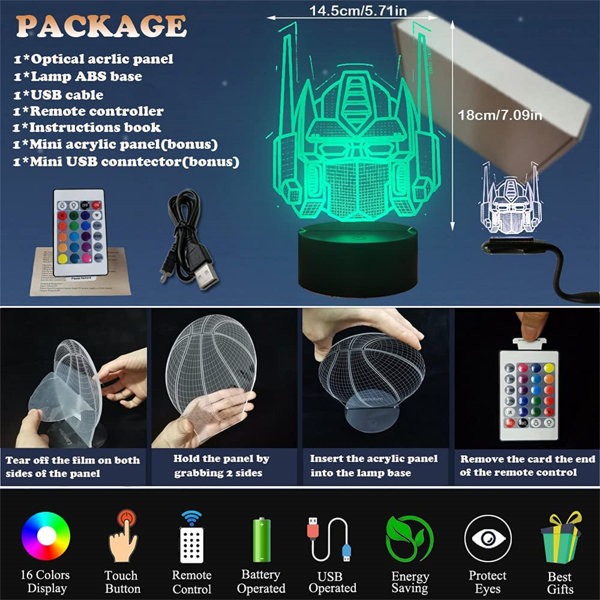 7 Colors USB 3D LED Night Light Touch Sensor Table Desk Art Lamp Gift 