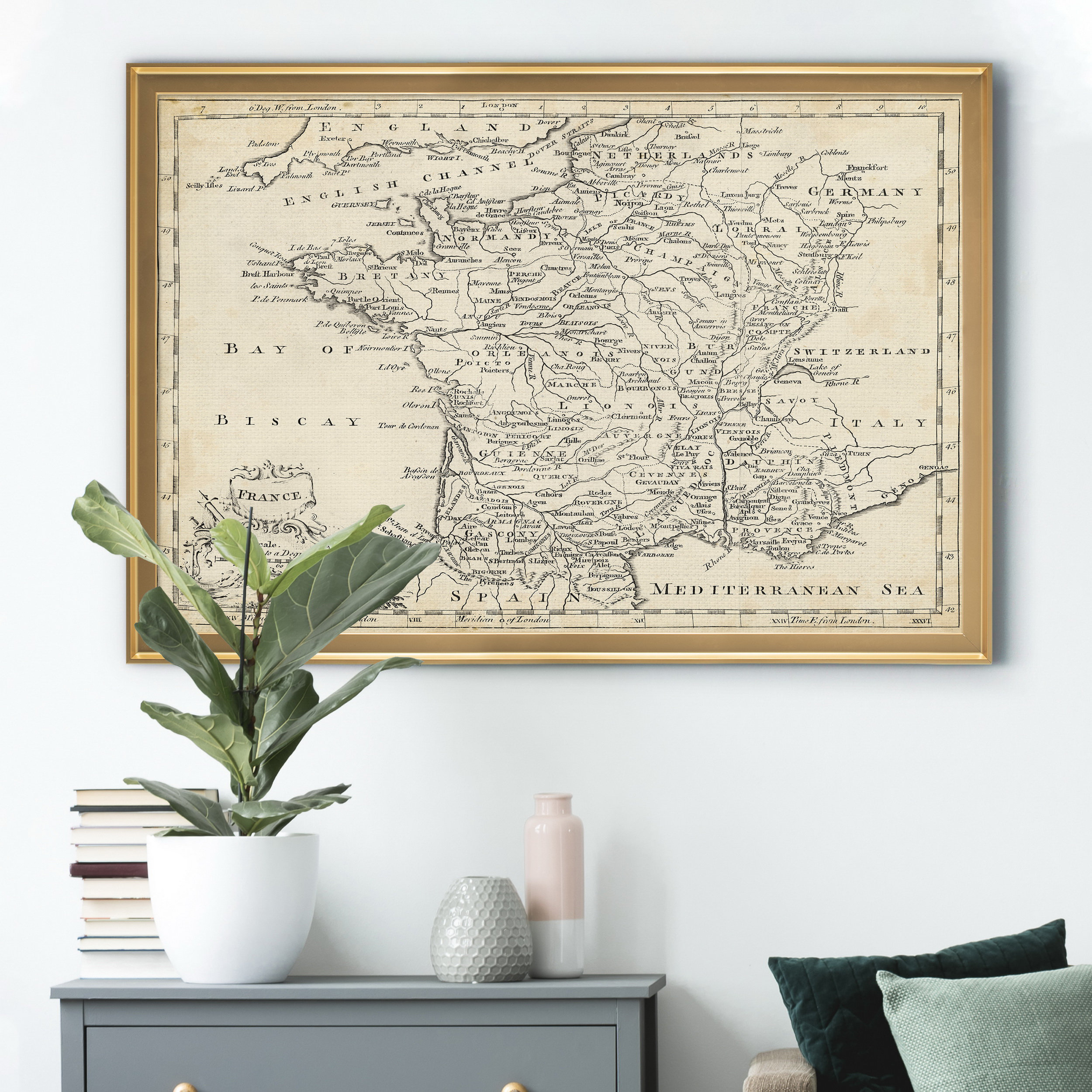 Trinx Map Of France Picture Frame Print on Canvas Wayfair