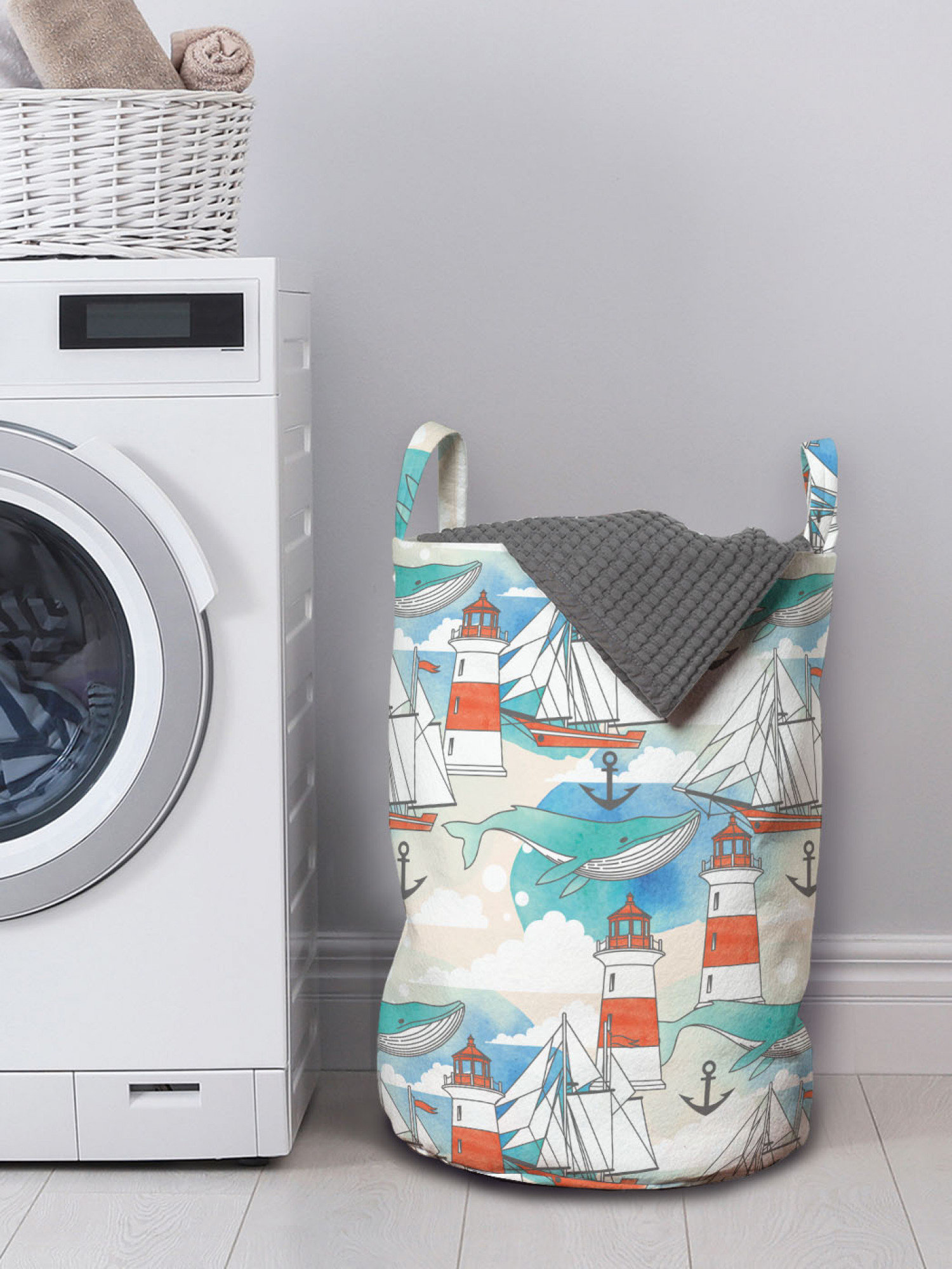 Bless international Ambesonne Lighthouse Laundry Bag, Abstract Whale