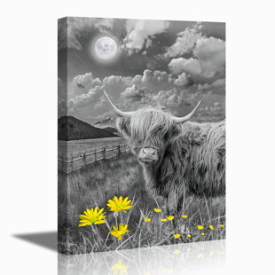 Highland Cow wall art printed on canvas 22 X 22 inch stretched solid pine frame 