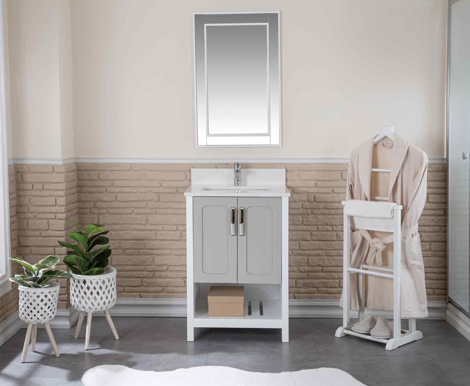 Adorn Vanity Florin 24'' Freestanding Single Bathroom Vanity with Quartz Vanity Top & Mirror
