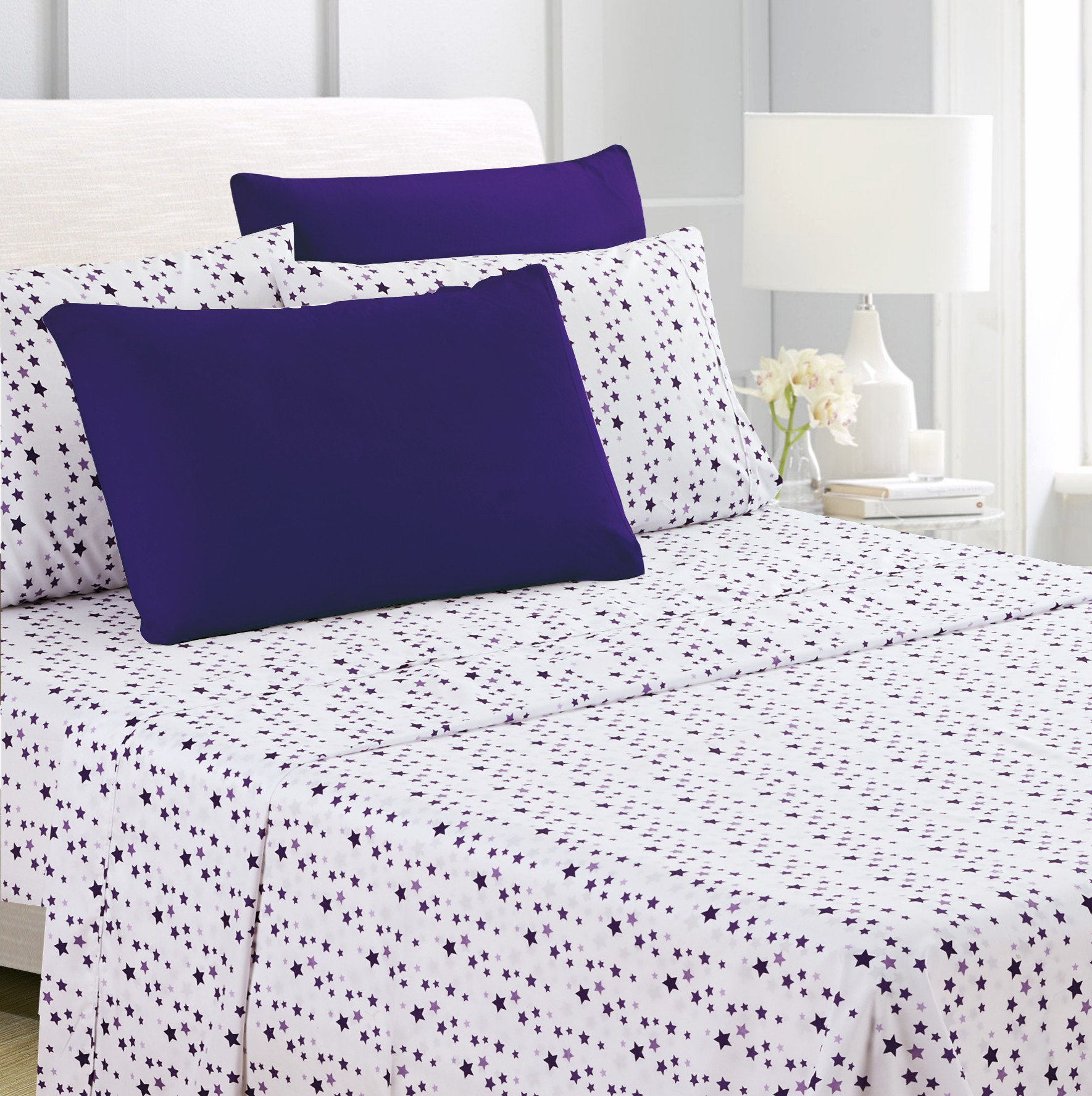 American Home Collection Sheet Sets Multi - Purple \u0026 White Star Four-Piece Sheet Set