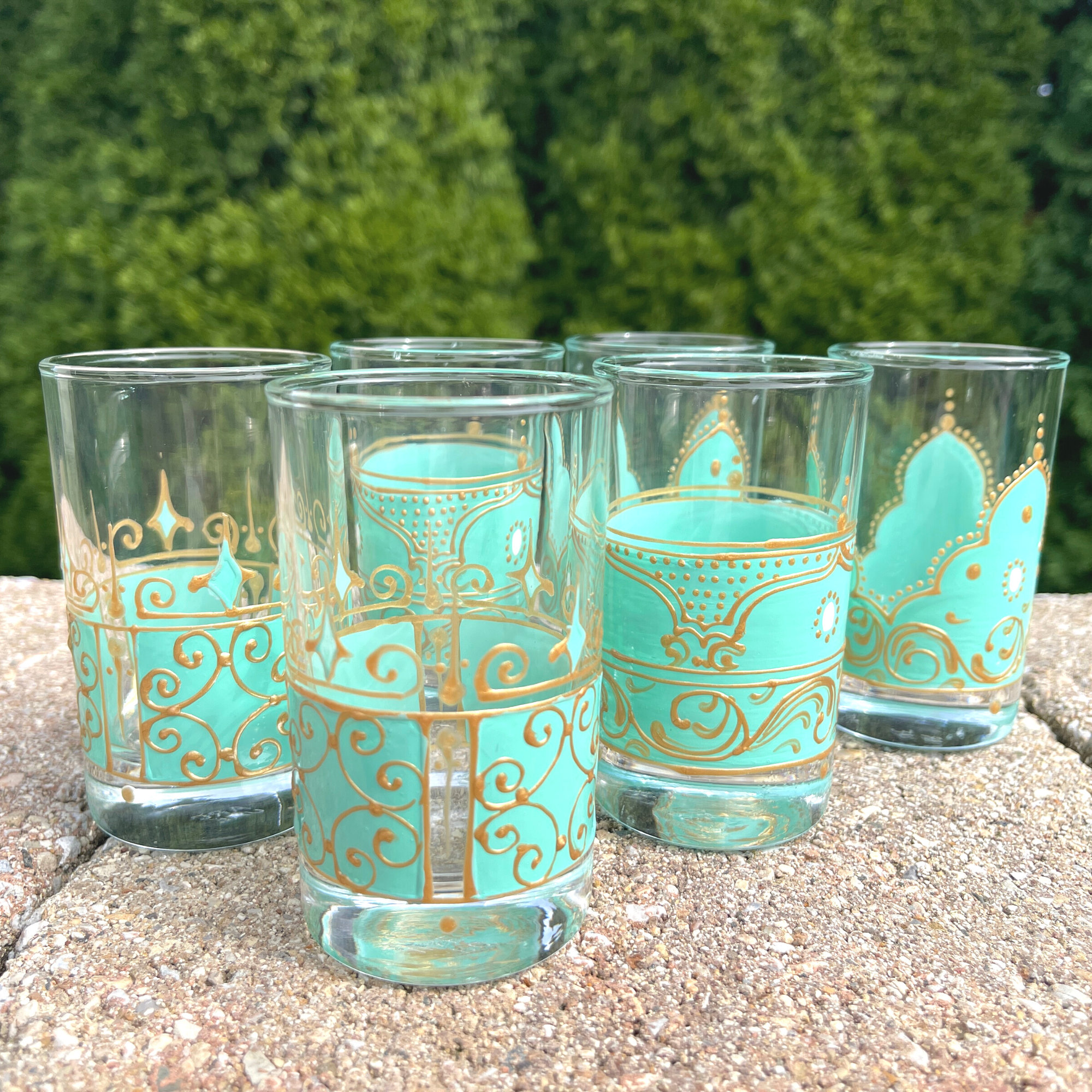 Beldi Nest Hand Painted Tea Glasses Set Of 6 Beautiful Eton Blue