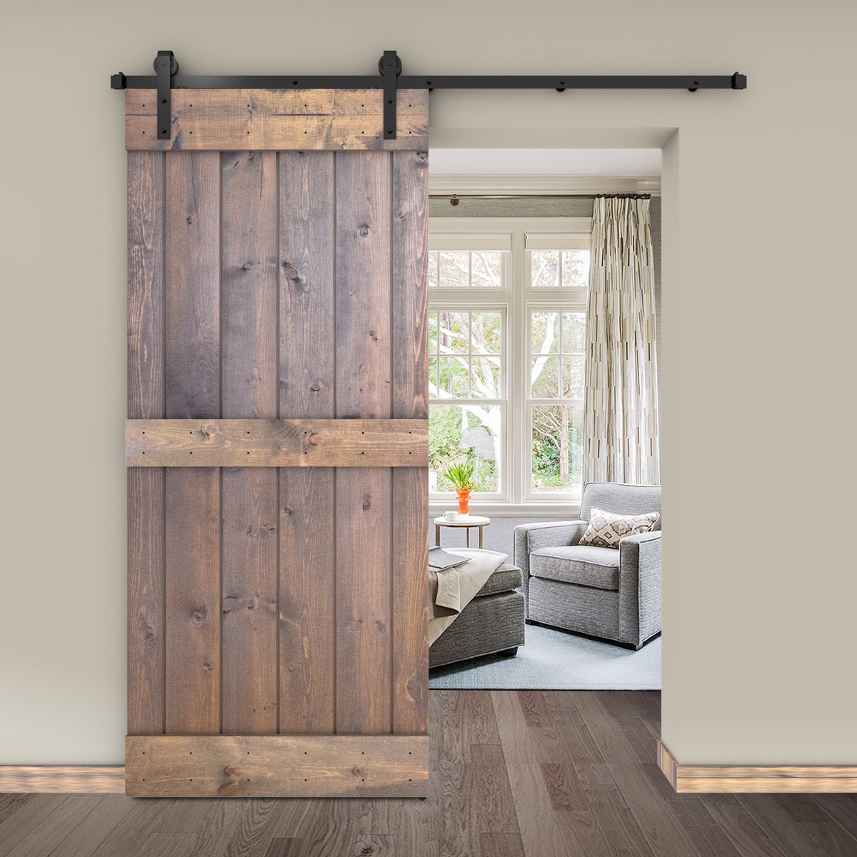 JM HOME Panel Wood Painted Barn Door With Installation Hardware Kit   Panel Wood Painted Barn Door With Installation Hardware Kit 