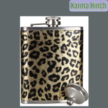 according to Leopard-Printed Womens Flasks for Liquor Funny-Leakproof -6OZ Black Stainless Steel Flask with Metalic PU Cover Set 7oz 