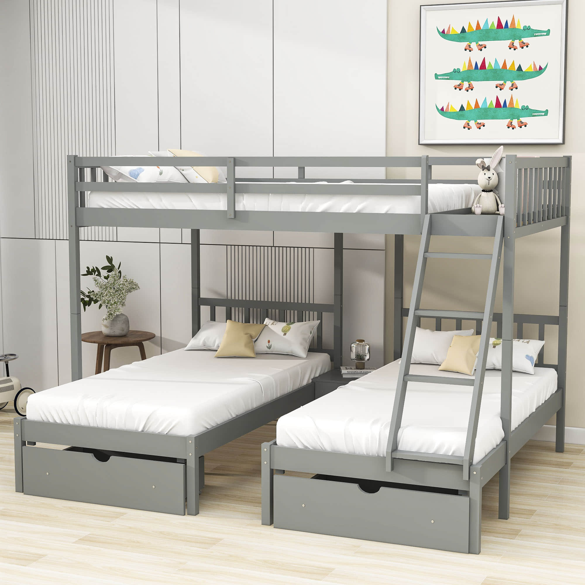 Harriet Bee Full over Twin & Twin 3 Drawer Triple / Quad Bunk Bed with
