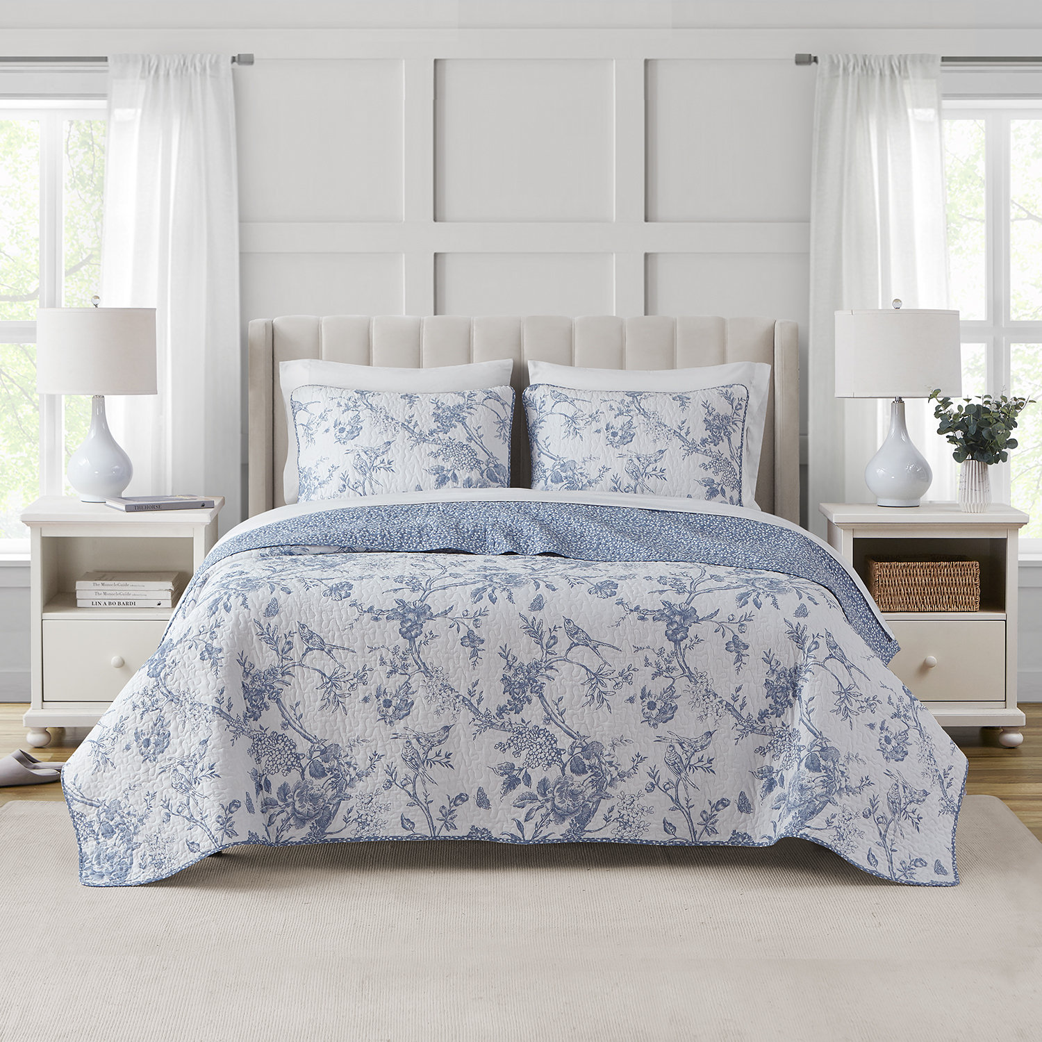 Winston Porter Chantilly Toile Blue Cotton Quilt Set Wayfair