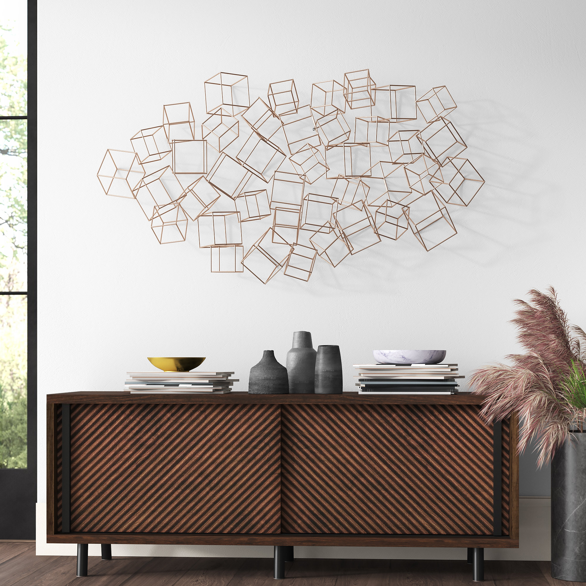 Mercury Row® Abstract and Geometric 3D Square Cubes Wall Décor ...