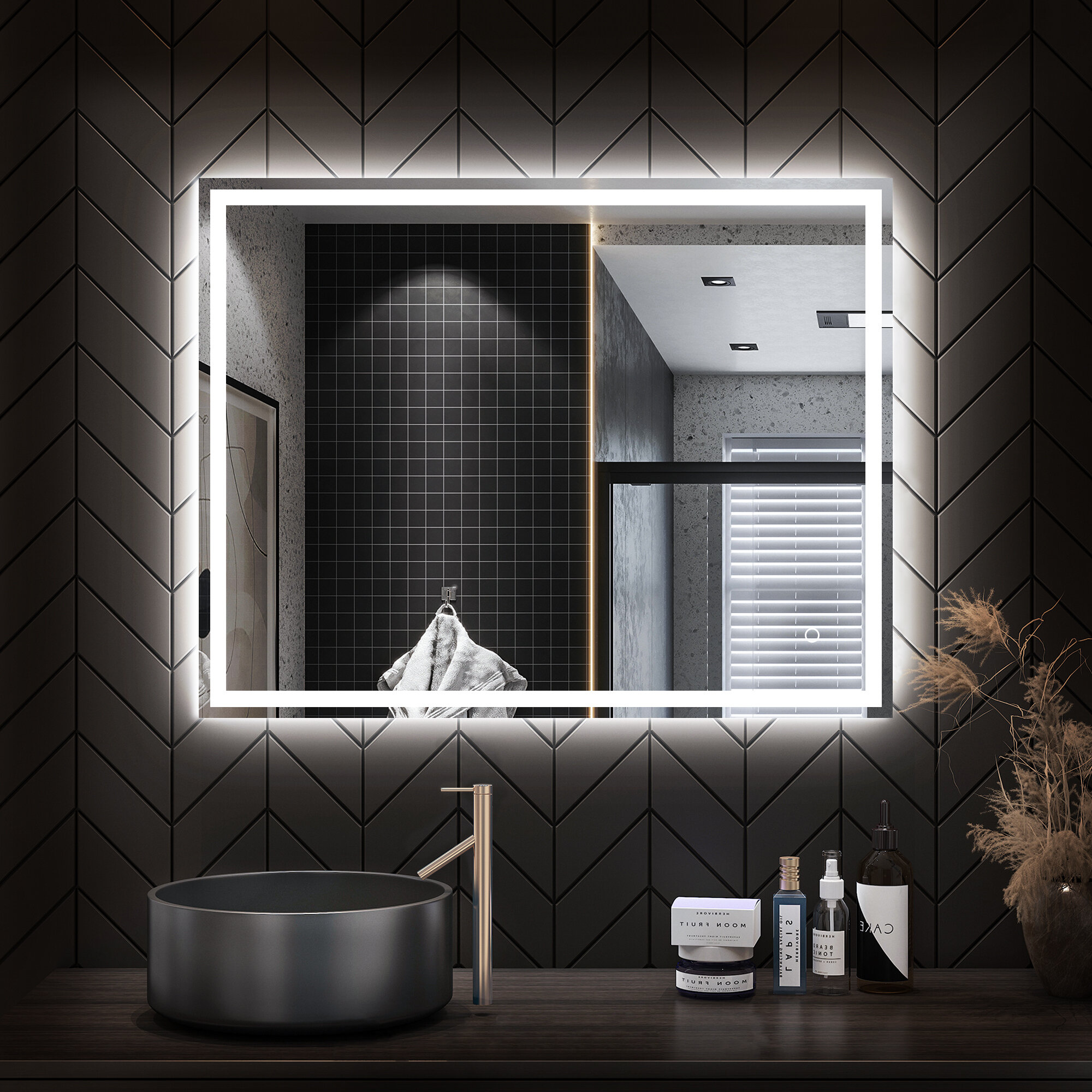 LED bathroom mirrorIlluminated Mirrors with lights TOUCH SWITCH Demister pad 