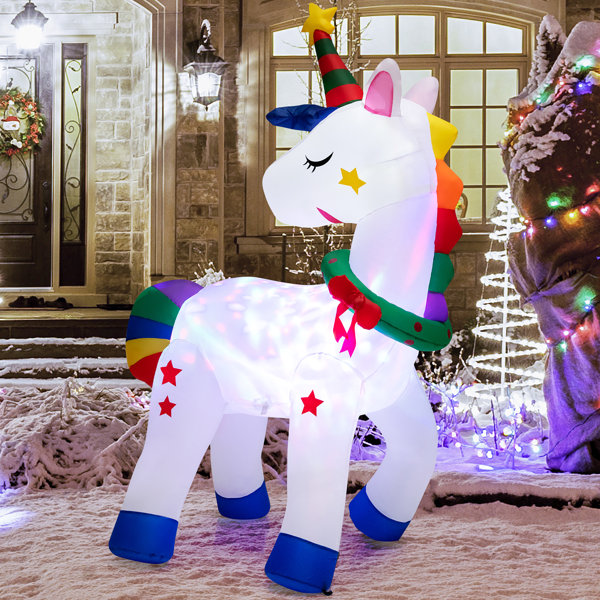 The Holiday Aisle® Tall Christmas Magic Unicorn Decoration with Rainbow 