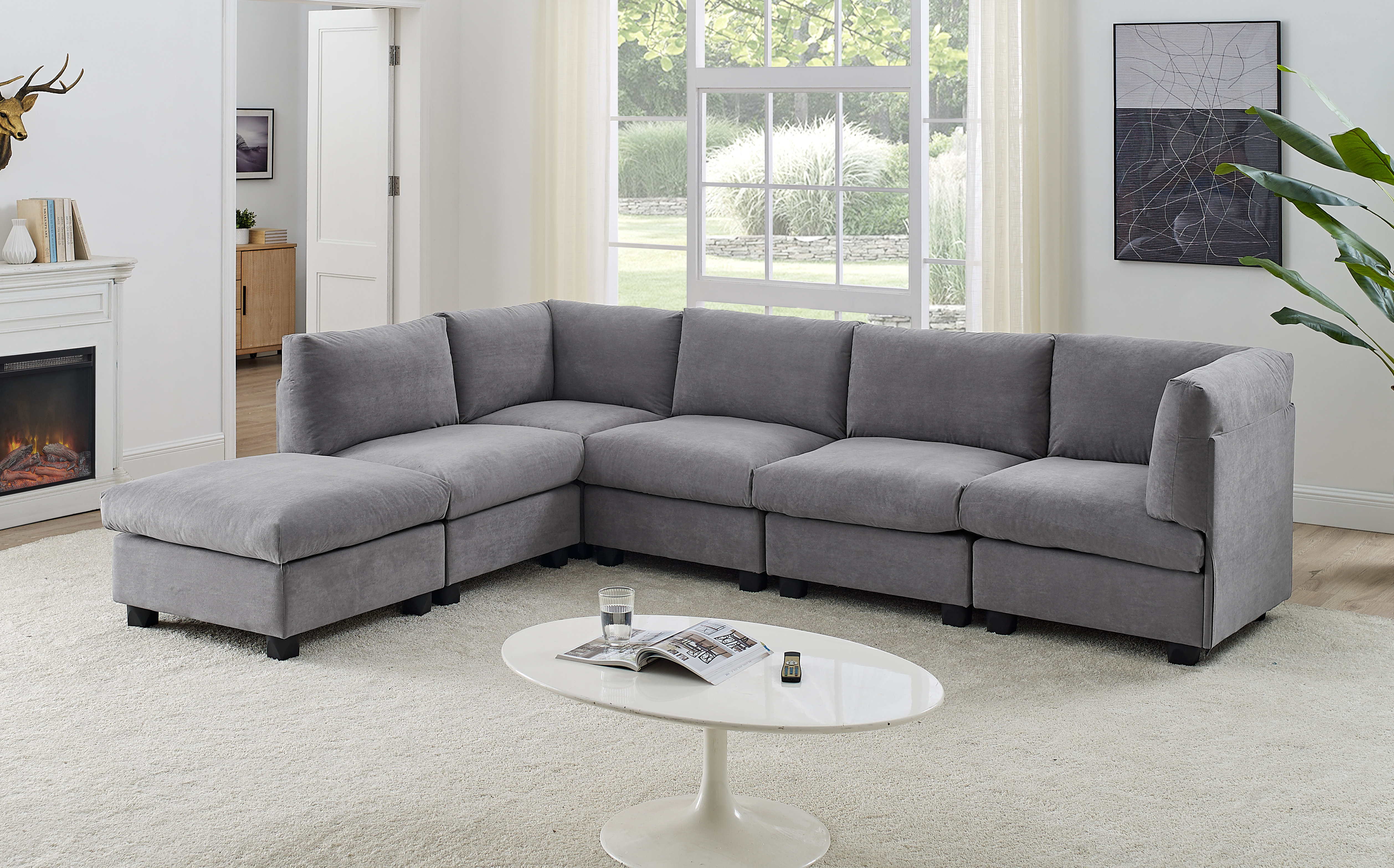 Ebern Designs 6 - Piece Upholstered Sectional & Reviews | Wayfair