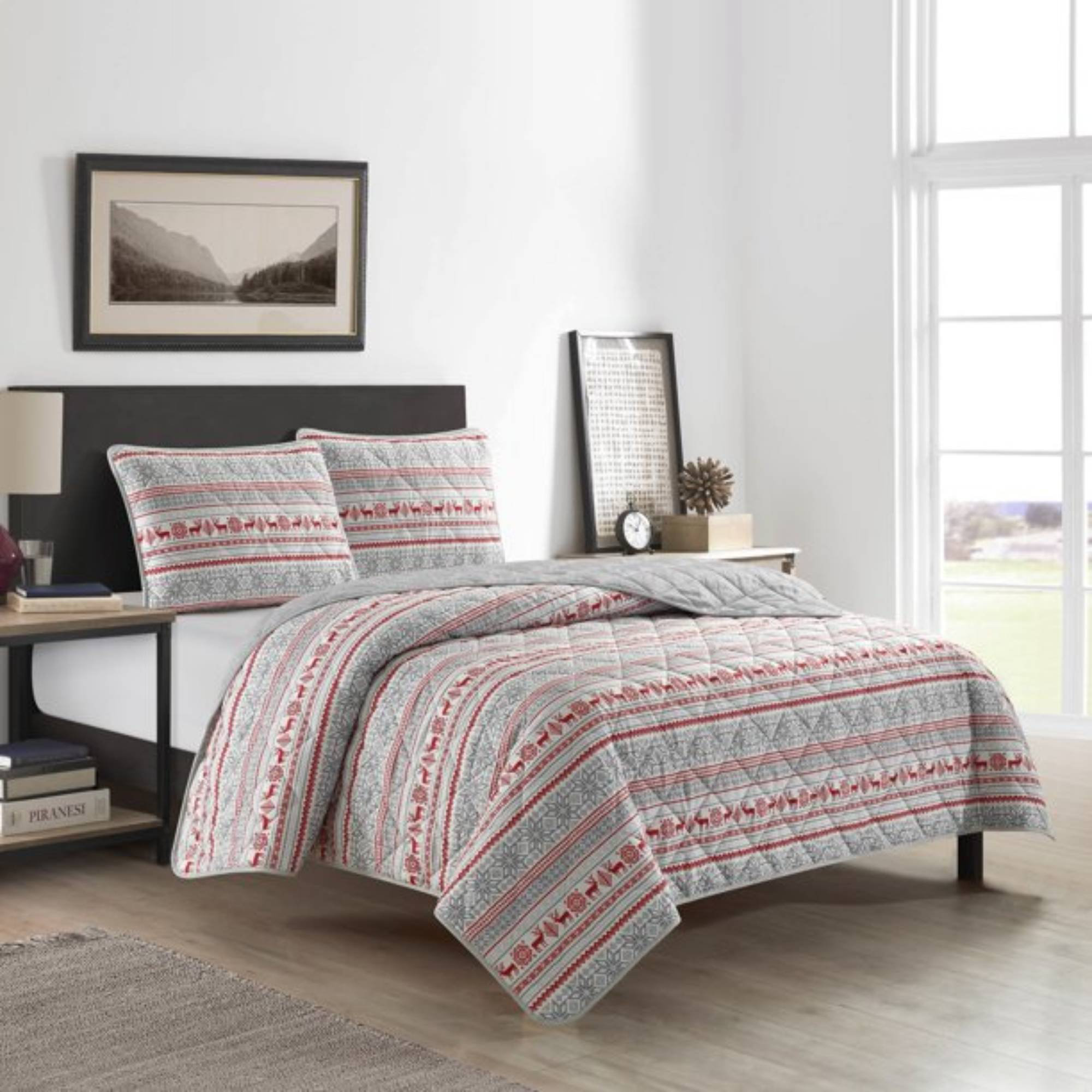 Dearfoams Red/Gray Microfiber 3 Piece Quilt Set Wayfair