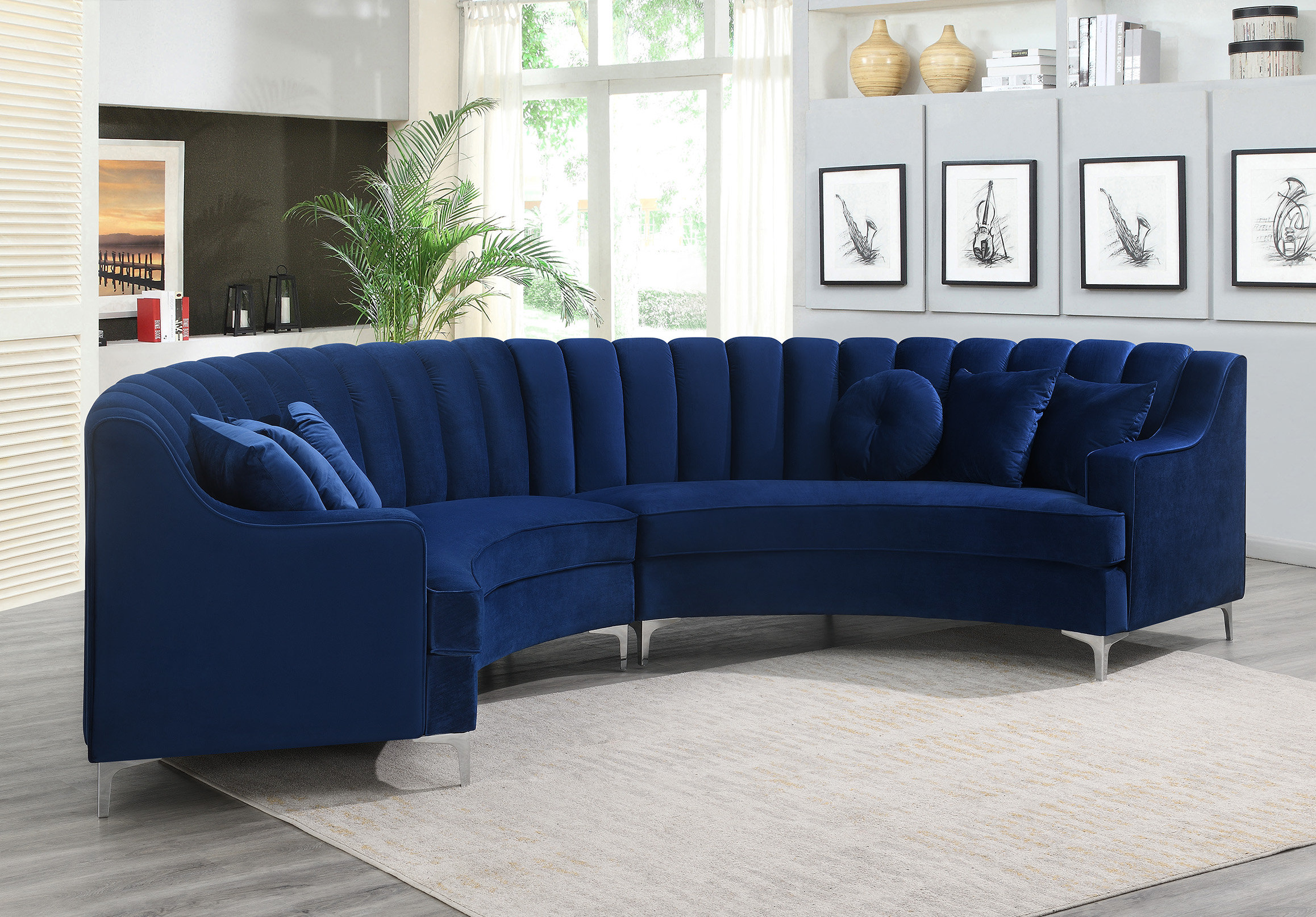 Everly Quinn Mellon 140" Wide Velvet Symmetrical Modular Sectional