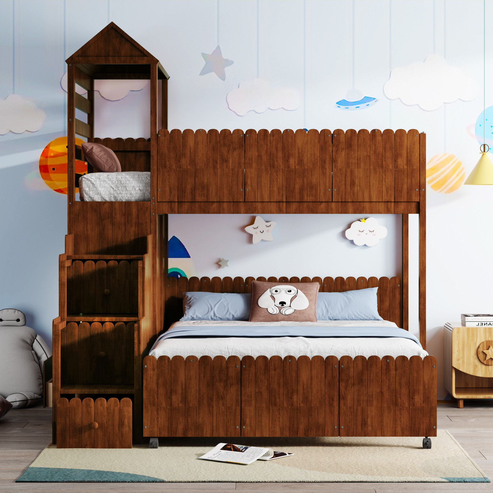 Harper Orchard Shadow Twin Over Full Solid Wood LShaped Bunk Beds with