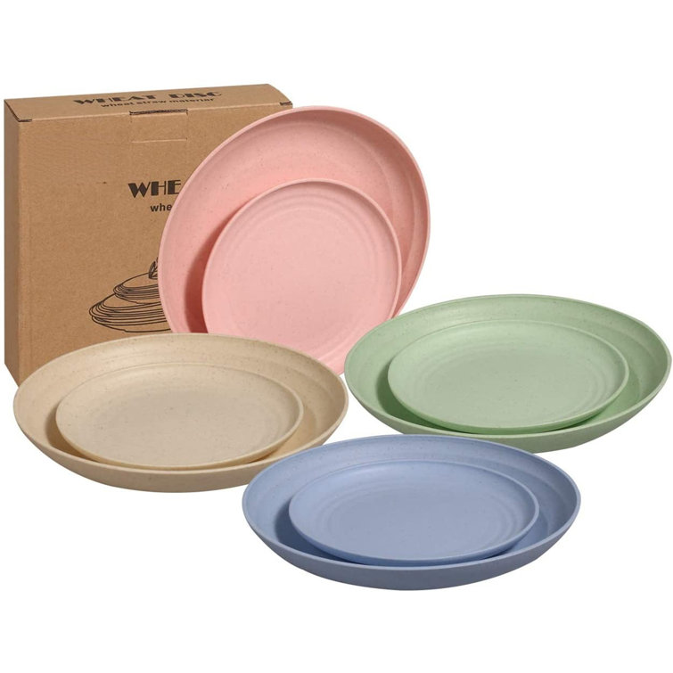 Microwave Safe Wheat Straw Plates 4 Pack 7.9 Unbreakable Dinner Plates Green Lightweight & Degradable BPA free Dishwasher Safe Plates for Kids,Children,Toddler & Adult Fruit Snack Containe 