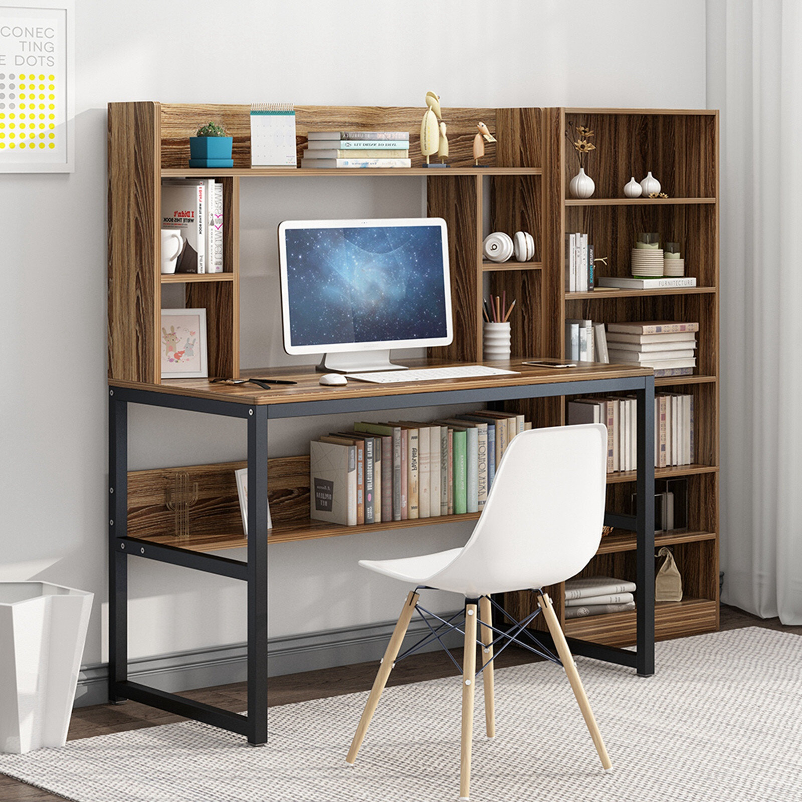 Office Computer Desk 47"L Home Study Wrting Table Workstation with Hutch Storage 