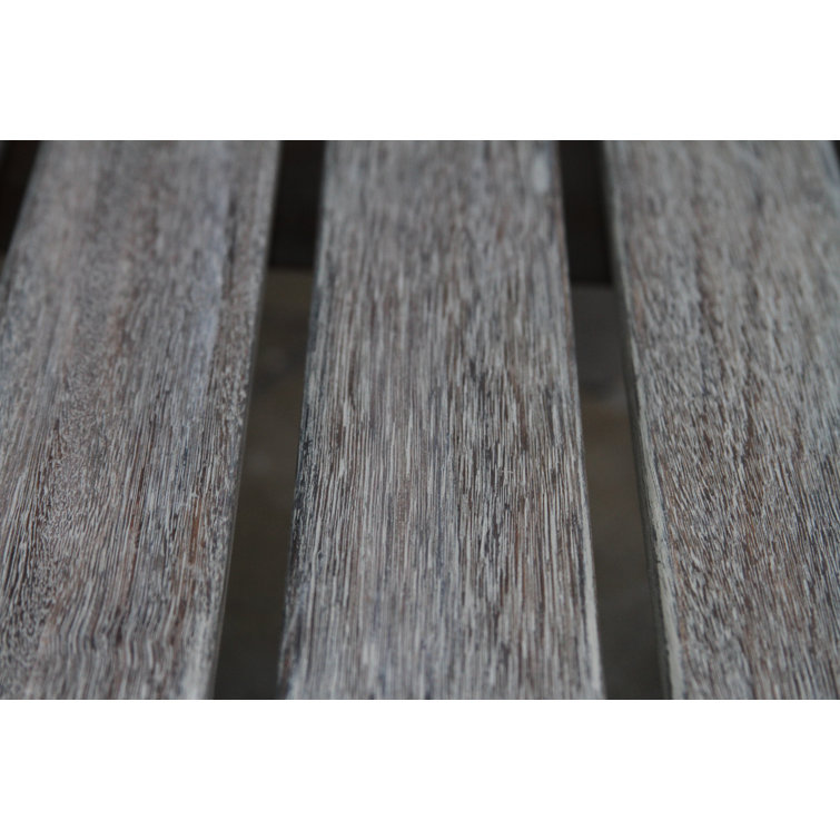 Curved Eucalyptus Wood Slatted End Table in Grey Wash