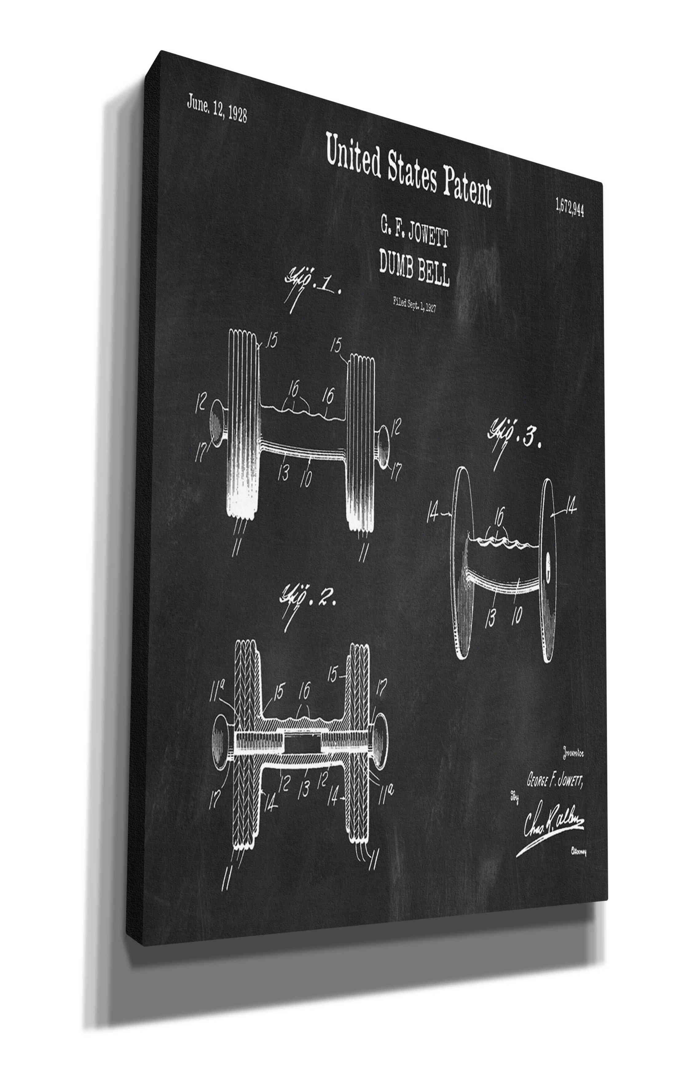 17 Stories Dumbbell Blueprint Patent Chalkboard On Canvas by Official