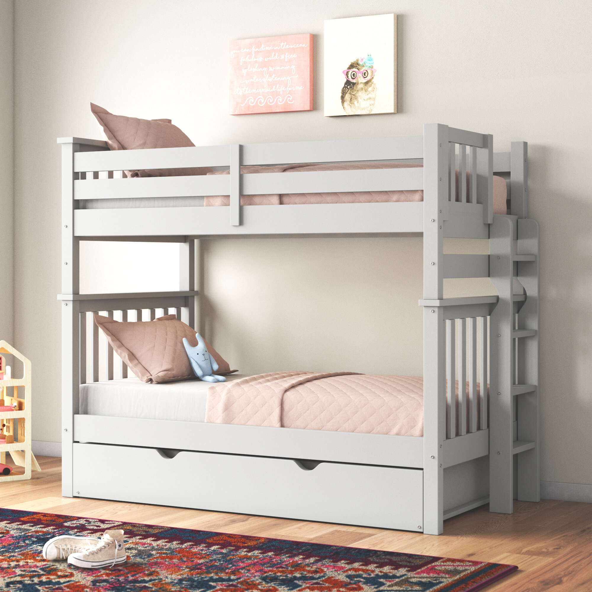 Twin over Twin over Twin Bed Triple Kids Bunk Bed Frame Bedroom Adult Children 