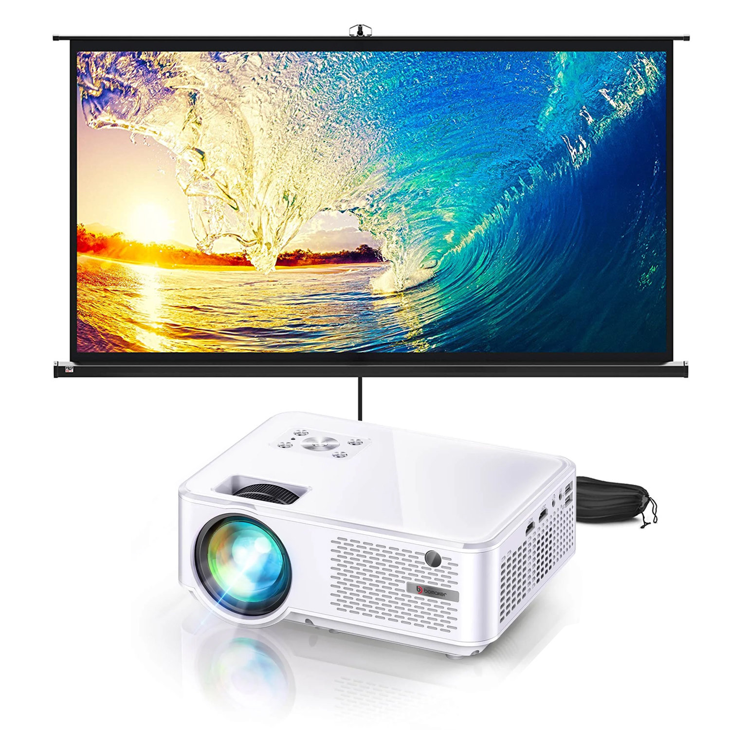 Bomaker Projector Screen With Stand, 100Inch Projection Screen And 720P