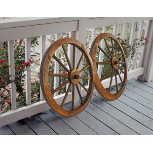 2Pcs Wooden Wheel,Old Western Style Garden Art Wall Decor Wooden Wagon Wheel Brown 24-Inch 
