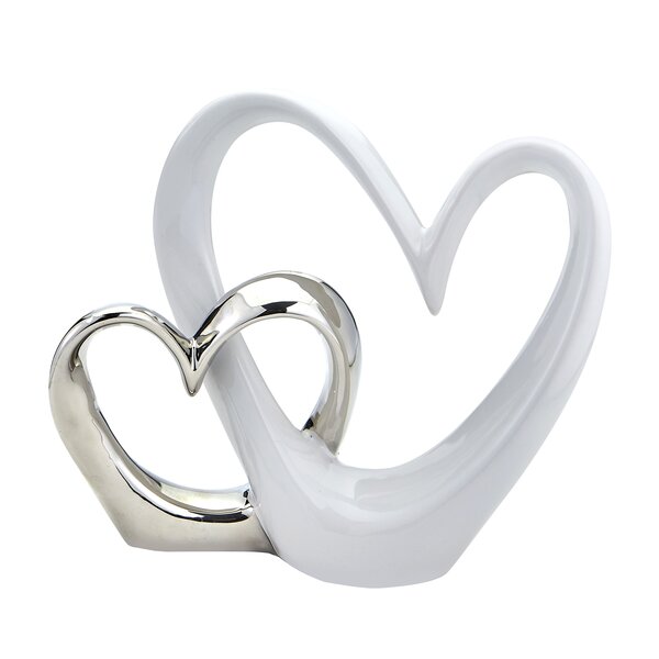 New Silver Double Heart Rhinestone Accents Cake Topper 