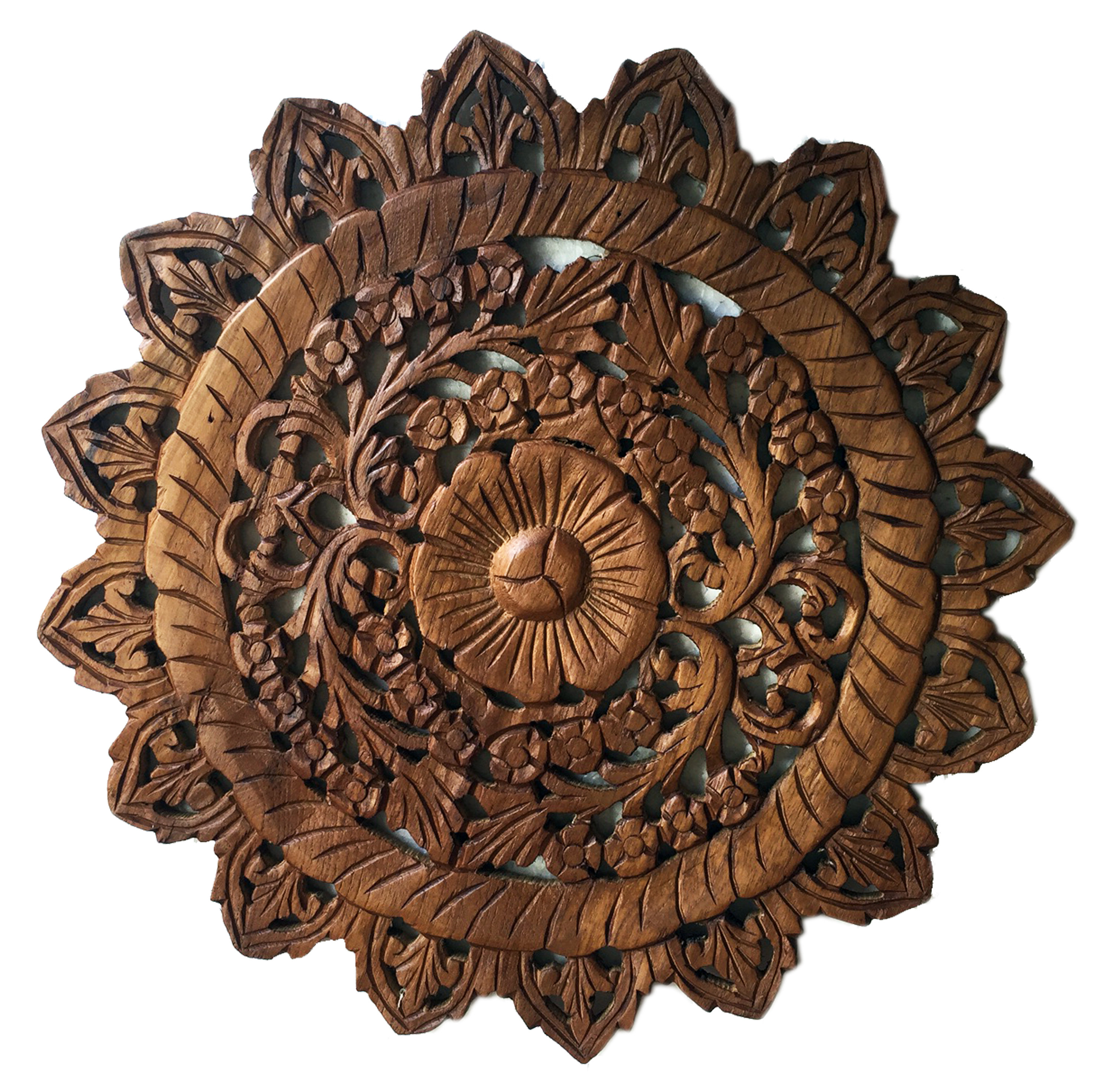 World Menagerie Round Hand Carved Teak Wall Décor & Reviews Wayfair