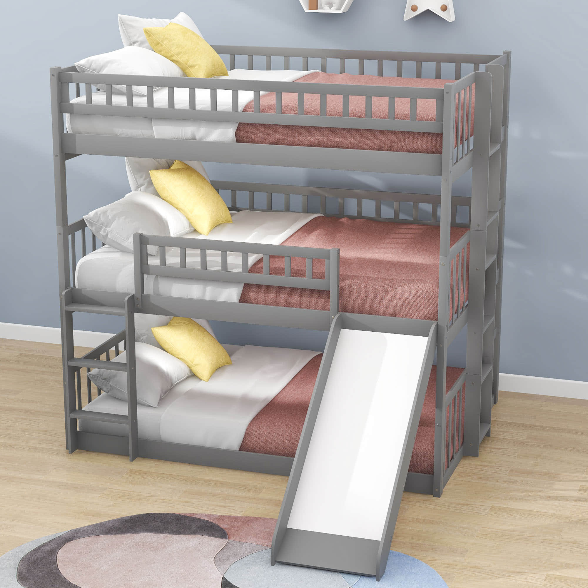 Harriet Bee Full Over Full Over Full Wooden Triple / Quad Bunk Bed with