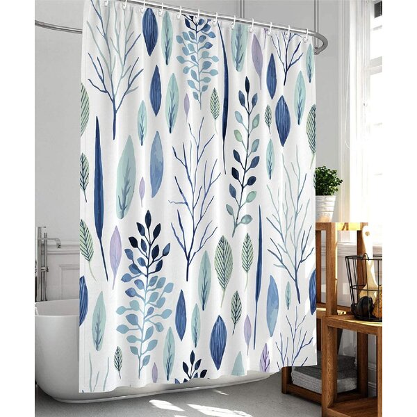 Tropical Leaf Floral Design Green Teal Pink White 72L Fabric Shower Curtain 