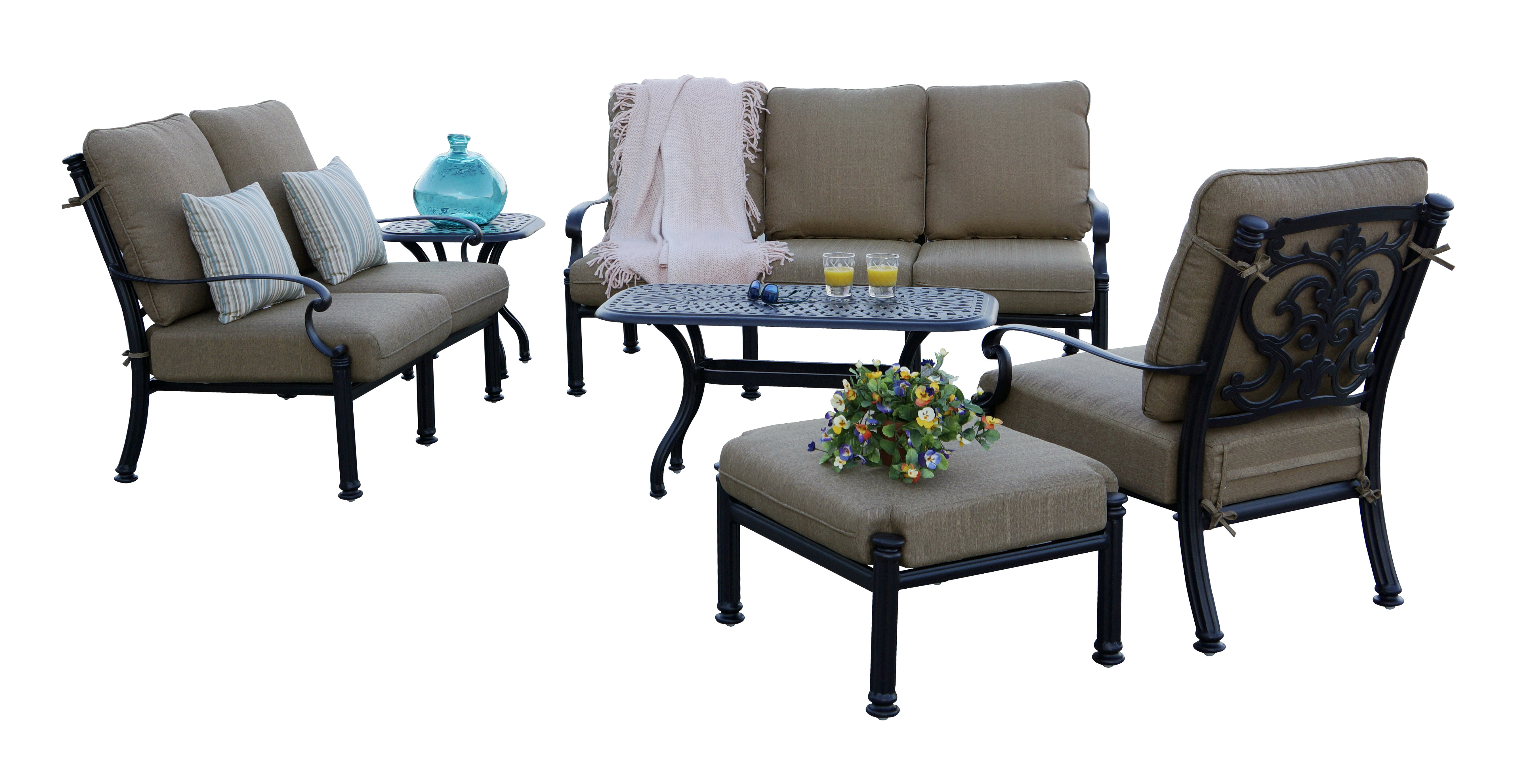 Lark Manor Anhar 6Pc Patio Deep Seating Conversation Set & 21" Square End Table & 21 x 42