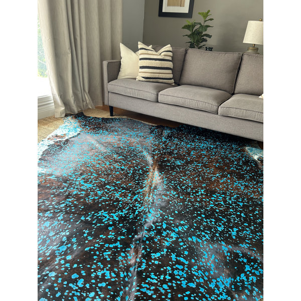 Foundry Select Viscose Turquoise Acid Washed Cowhide Rug | Wayfair