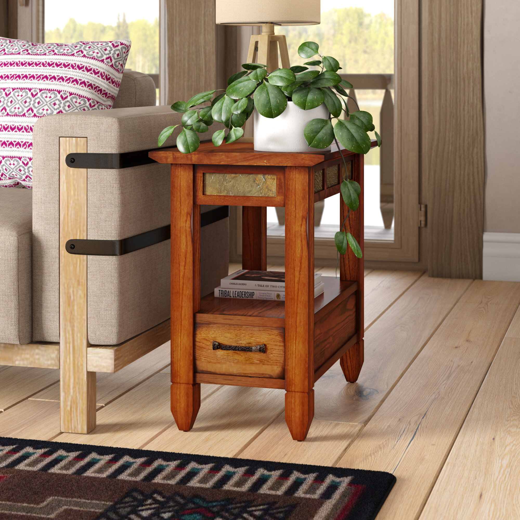 Rustic Farmhouse Solid Wood Pair of Bedside Side Tables Medium Oak Lamp Table 