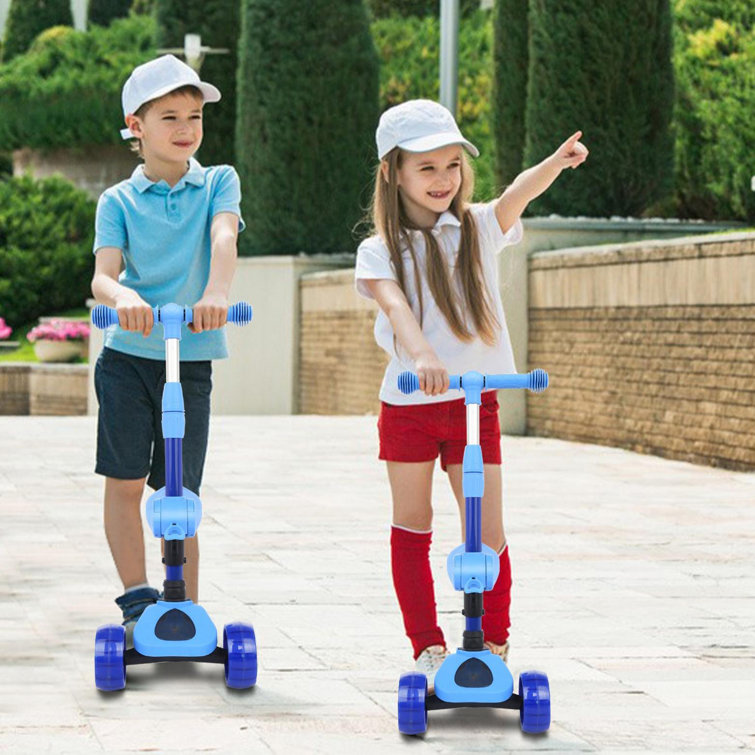 Kids Children Folding Push Kick Scooter T-Bar LED Flashing Wheel Fun Toys Gift 