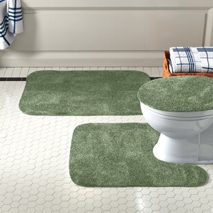 Square Mat and Toilet Lid Cover 3 Piece Absorbent Bathroom Rug Set Contour 