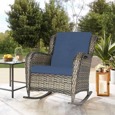 Joyside Outdoor Wicker Rocking Chair All-Weather Wicker Rocker Chair with Cushion 