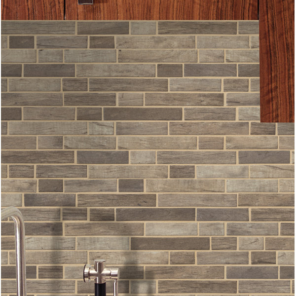 Interlocking Random Sized Glass/Stone Mosaic Tile in Gray/Taupe