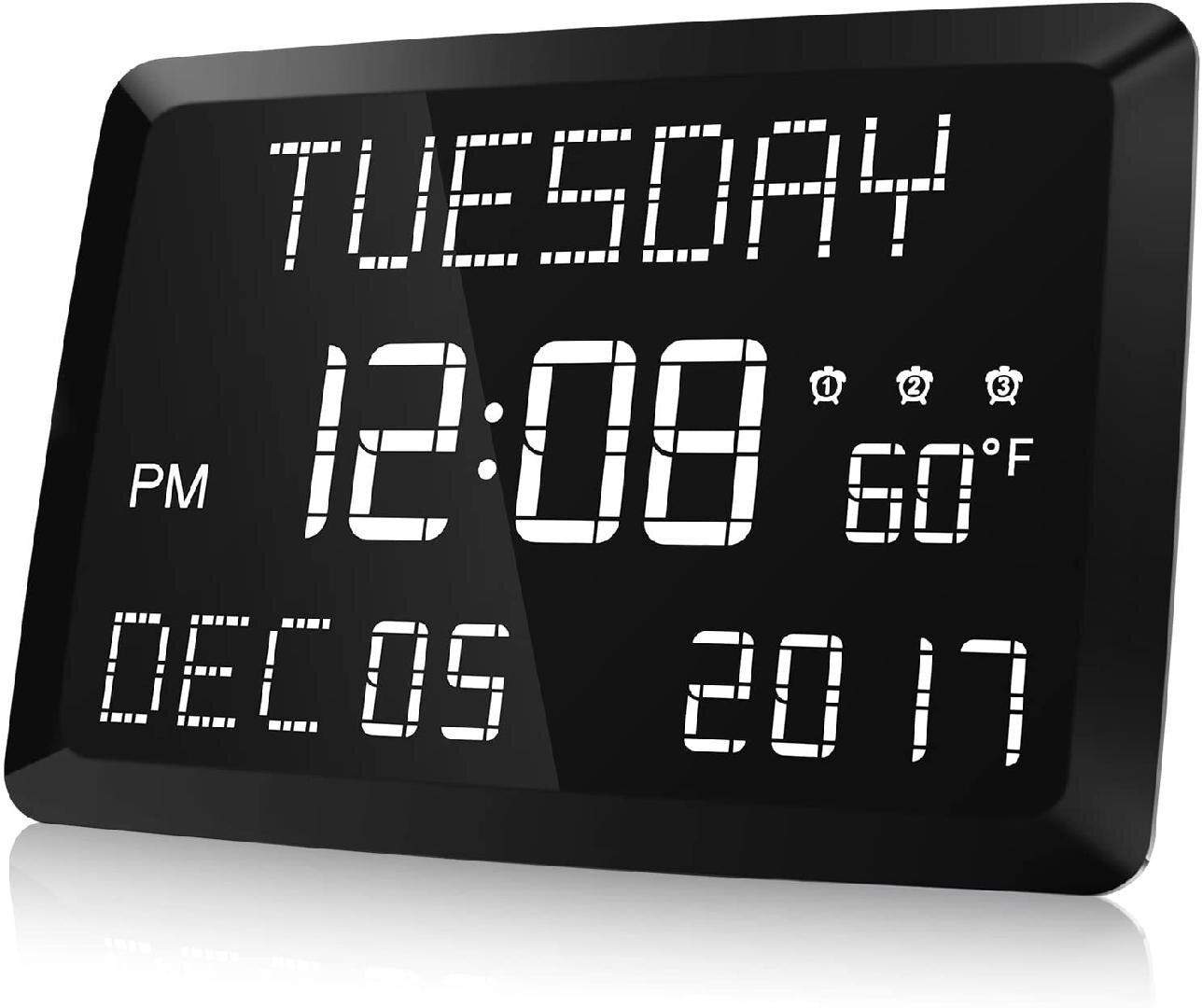 Digital Big Large 3D LED Wall Desk Clock Alarm Snooze Temperature Date 12/24H 