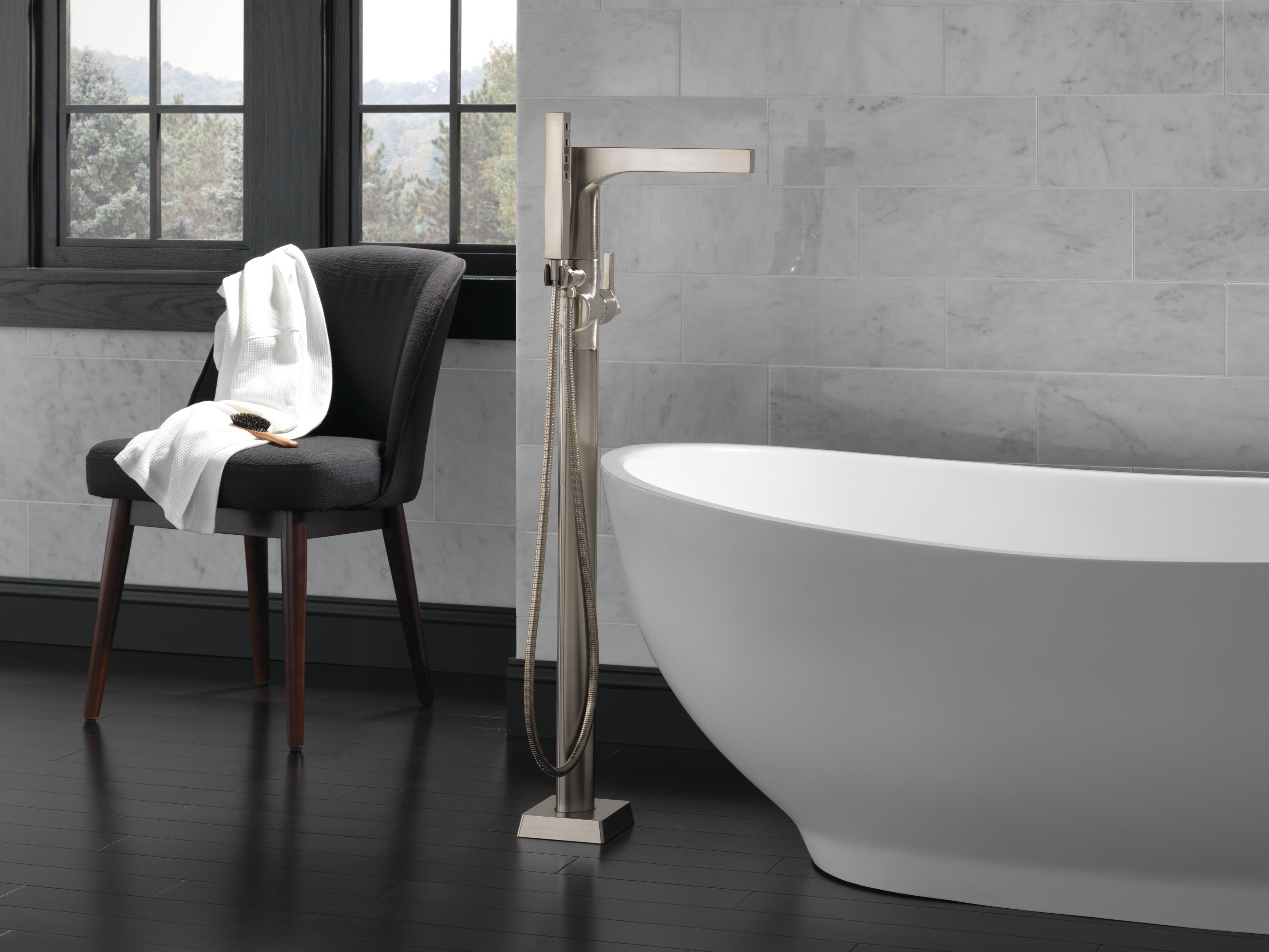 T4774SSFL,PNFL,FL Delta Zura Single Handle Floor Mounted Roman Tub